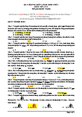 Đề kiểm tra chất lượng định kì số 2 Vật lí lớp 12 (Có đáp án)
